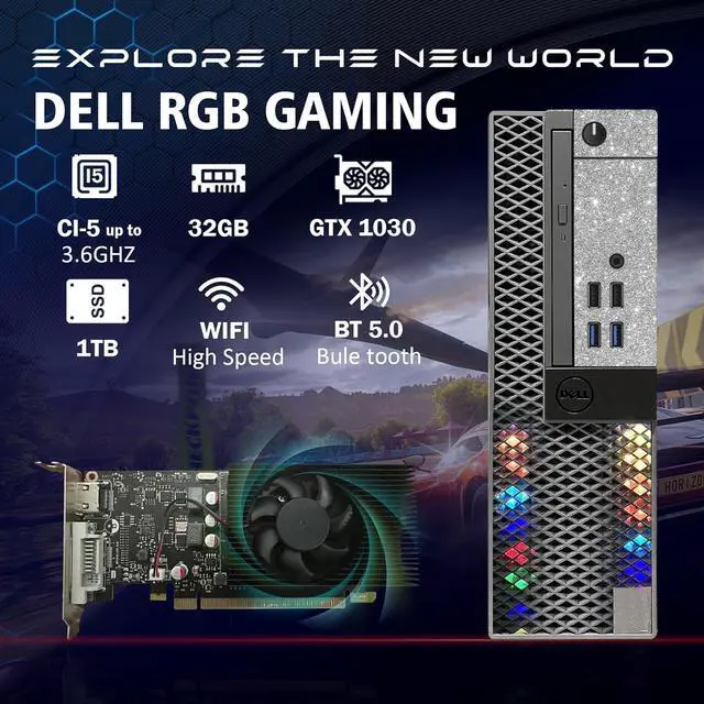 Alt view image 3 of 5 - Dell RGB Gaming Desktop Computer, Intel Quad Core I5-6500 up to 3.6GHz, GeForce GT 1030 2G, 32GB DDR4, 1T SSD, RGB Keyboard & Mouse, 600M WiFi & Bluetooth, Win 10 Pro (Renewed)