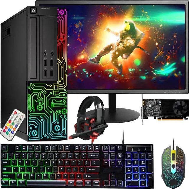 Main image of Dell OptiPlex Desktop RGB Computer PC, Intel Core i5, GeForce GT 1030 2GB GDDR5, 16GB RAM, 512GB SSD, 24 Inch HDMI Monitor, RGB Keyboard Mouse and Headset, WiFi, Windows 10 Pro (Renewed)