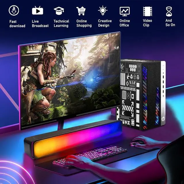 Alt view image 3 of 6 - HP RGB Gaming Desktop Computer, Intel Quad Core I5-6500 up to 3.6GHz, GeForce GT 1030 2G, 16GB DDR4, 512G SSD, RGB Keyboard & Mouse, 600M WiFi & Bluetooth 5.0, Win 10 Pro (Renewed)