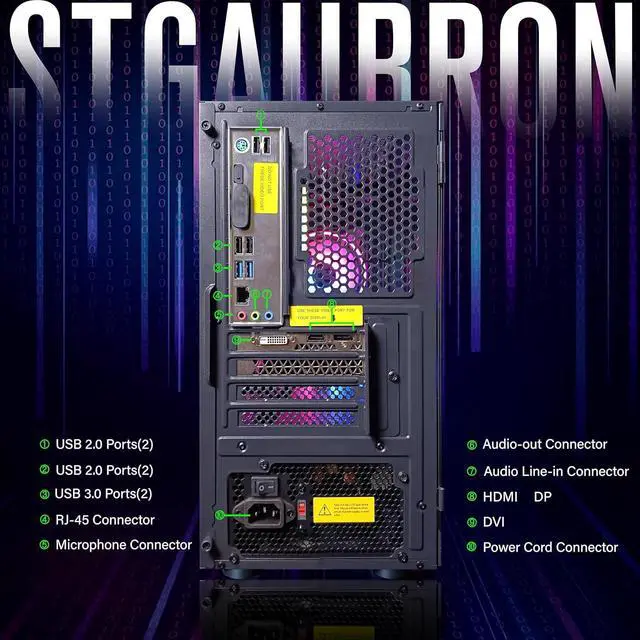 Alt view image 6 of 6 - STGAubron Gaming Desktop PC, Intel Core i7 3.4G up to 3.9G, 16G RAM, 512G SSD, GeForce GTX 1660 Super 6G GDDR6, 600M WiFi, BT 5.0, RGB Fan x 6, RGB Keyboard&Mouse&Mouse Pad, RGB BT Sound Bar, W10H64