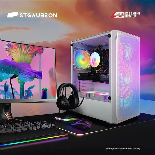 Alt view image 4 of 5 - STGAubron Gaming Desktop PC, Intel Core i5 3.2G up to 3.6G, 16G RAM, 512G SSD, Radeon RX 5600 XT 6G GDDR6, 600M WiFi, BT 5.0, RGB Fan x 6, RGB Keyboard & Mouse & Mouse Pad, W10H64