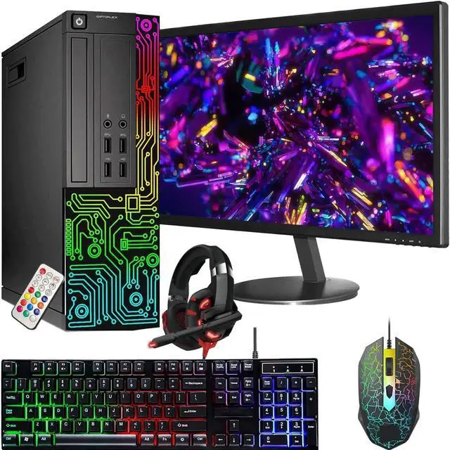 Main image of Dell OptiPlex Desktop RGB Computer PC, Intel Core i7 Quad-Core Processor, 16GB RAM, 512GB SSD, 24 Inch HDMI Monitor, RGB Keyboard Mouse and Headset, WiFi, Windows 10 Pro (Renewed)