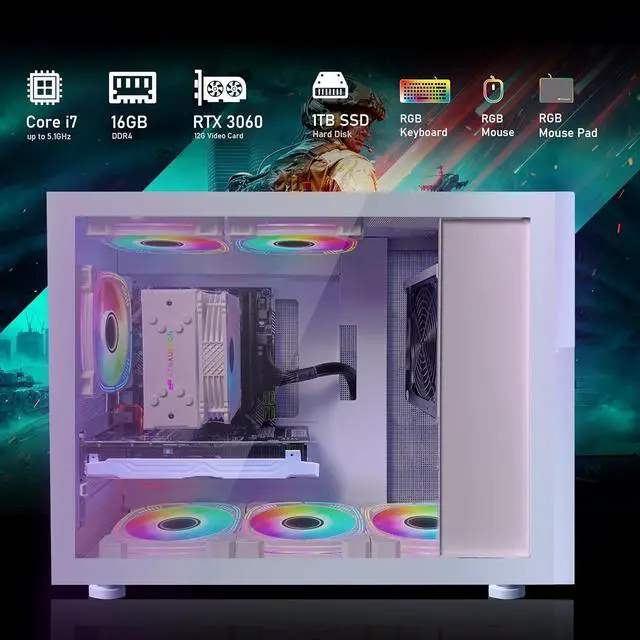 Alt view image 4 of 7 - STGAubron Gaming Desktop PC,Intel Core i7-10700KF up to 5.1G,16G DDR4,1T SSD,GeForce RTX 3060 12G GDDR6,600M WiFi,BT 5.0,RGB Fan x 6,RGB Keyboard&Mouse,RGB Mouse Pad,W11H64