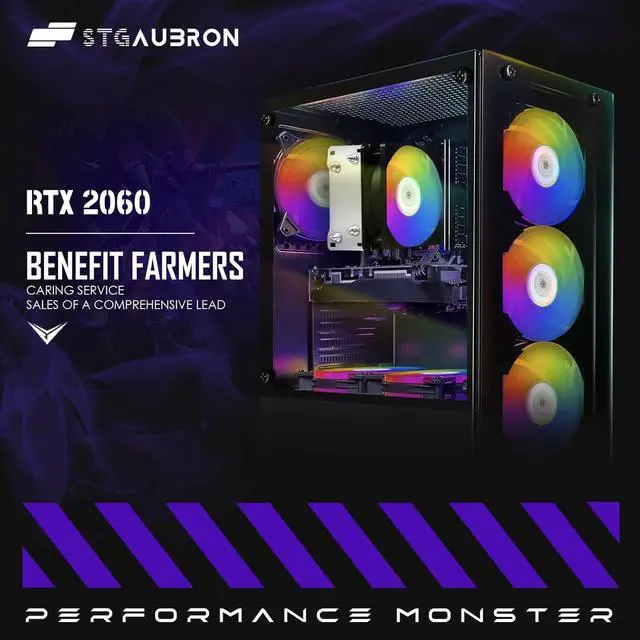 Alt view image 2 of 7 - STGAubron Gaming Desktop PC, AMD Ryzen 5 PRO 2600 up to 3.9G, 16G DDR4, 512G SSD, GeForce RTX 2060 6G GDDR6, 600M WiFi, BT 5.0, RGB Fan x 6, RGB Keyboard & Mouse & Mouse Pad, W11H64