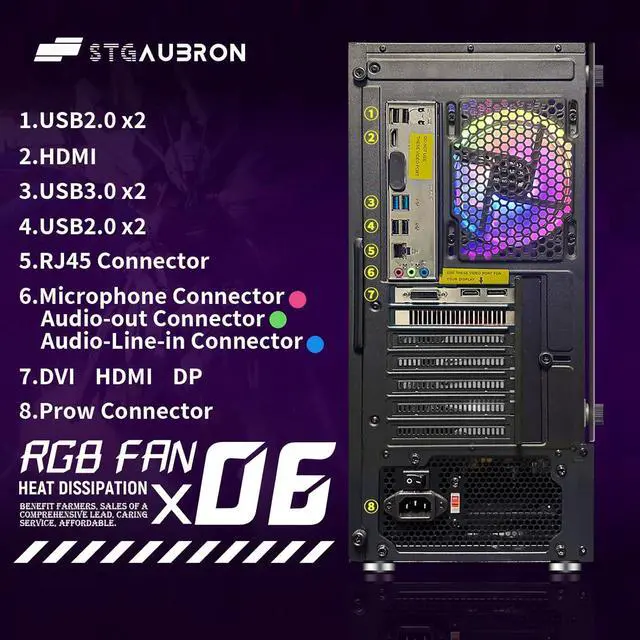 Alt view image 6 of 7 - STGAubron Gaming Desktop PC, AMD Ryzen 5 PRO 2600 up to 3.9G, 16G DDR4, 512G SSD, GeForce RTX 2060 6G GDDR6, 600M WiFi, BT 5.0, RGB Fan x 6, RGB Keyboard & Mouse & Mouse Pad, W11H64