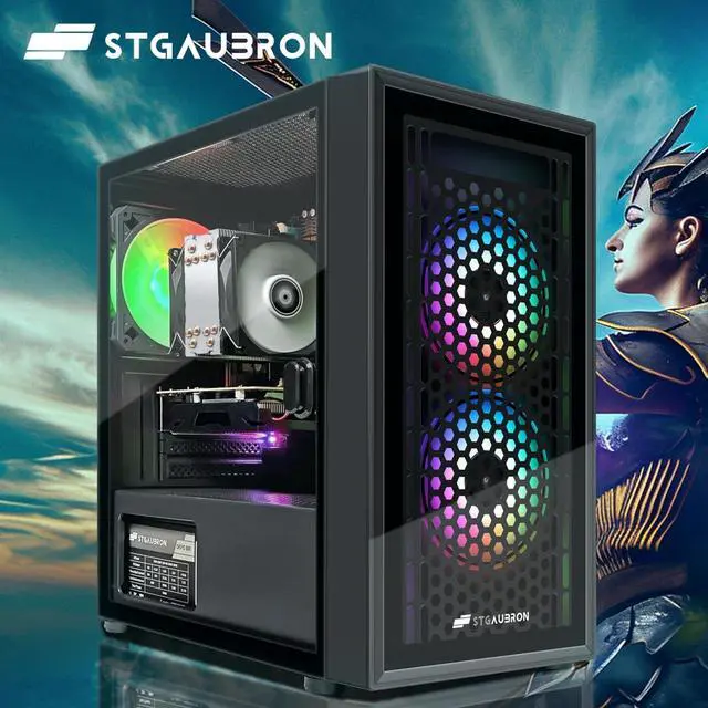Alt view image 4 of 7 - STGAubron Gaming Desktop PC, Intel Xeon E5 3.0G, 16G DDR3, 512G SSD, Radeon RX 550 4G GDDR5, 600M WiFi, BT 5.0, RGB Fan x 3, RGB Keyboard & Mouse & Mouse Pad, W10H64