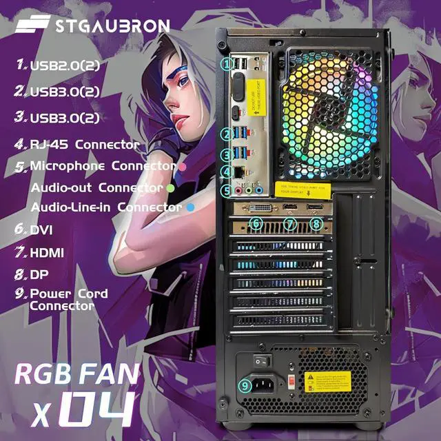 Alt view image 7 of 7 - STGAubron Gaming Desktop PC, Radeon RX 580 16G GDDR5, Intel Core i5-9400F up to 4.1GHz, 16G DDR4 Memory, 512G SSD, 600M WiFi, BT 5.0, RGB Fan x 4, RGB Keyboard & Mouse & Mouse Pad, W11H64