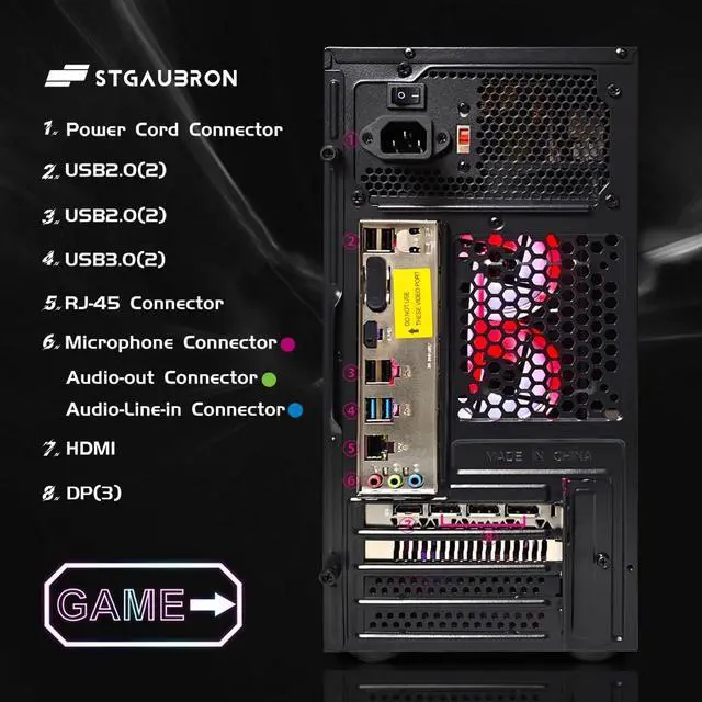 Alt view image 7 of 7 - STGAubron Gaming Desktop PC, Radeon RX 580 8G GDDR5, Intel Core i5-9400F up to 4.1GHz, 16G DDR4 Memory, 512G SSD, 600M WiFi, BT 5.0, RGB Fan x 2, RGB Keyboard & Mouse & Mouse Pad, W11H64