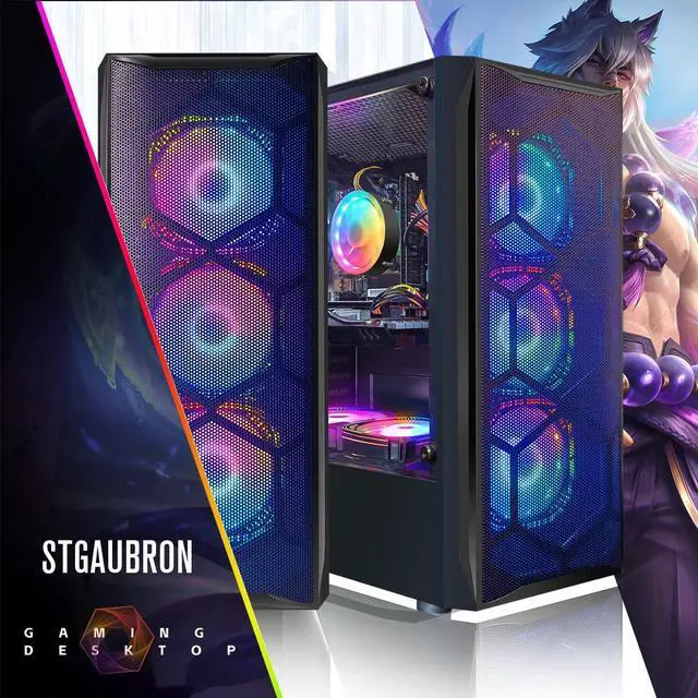 Alt view image 2 of 7 - STGAubron Gaming PC Diamond Black,Intel Core i7 up to 3.8G,16G,1TB SSD,WiFi,BT 5.0,Radeon RX580 8G,RGB Fan x 6,RGB Keybaord&Mouse&Mouse Pad,RGB Bluetooth Sound Bar,RGB Bluetooth Gaming Mic,W10H64