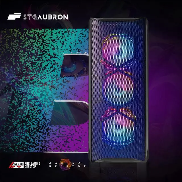 Alt view image 3 of 7 - STGAubron Gaming PC Diamond Black,Intel Core i7 up to 3.8G,16G,1TB SSD,WiFi,BT 5.0,Radeon RX580 8G,RGB Fan x 6,RGB Keybaord&Mouse&Mouse Pad,RGB Bluetooth Sound Bar,RGB Bluetooth Gaming Mic,W10H64