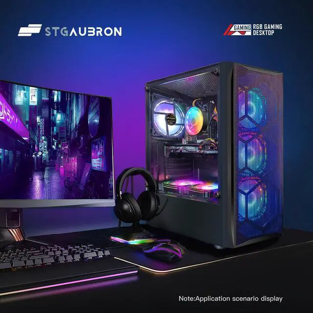 Alt view image 4 of 7 - STGAubron Gaming PC Diamond Black,Intel Core i7 up to 3.8G,16G,1TB SSD,WiFi,BT 5.0,Radeon RX580 8G,RGB Fan x 6,RGB Keybaord&Mouse&Mouse Pad,RGB Bluetooth Sound Bar,RGB Bluetooth Gaming Mic,W10H64