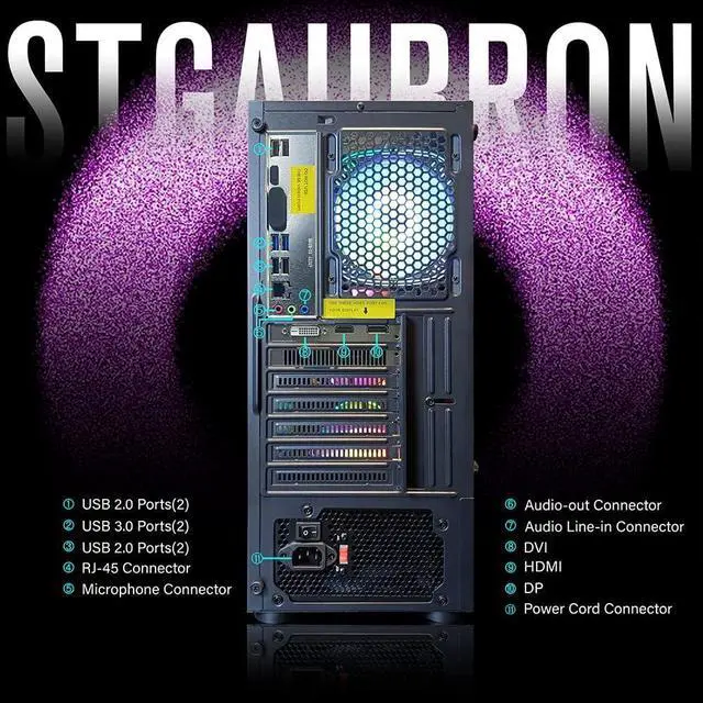 Alt view image 6 of 7 - STGAubron Gaming PC Diamond Black,Intel Core i7 up to 3.8G,16G,1TB SSD,WiFi,BT 5.0,Radeon RX580 8G,RGB Fan x 6,RGB Keybaord&Mouse&Mouse Pad,RGB Bluetooth Sound Bar,RGB Bluetooth Gaming Mic,W10H64