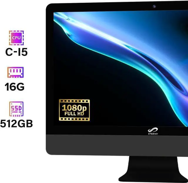 Alt view image 5 of 5 - STGSivir AIO Desktop Computer, 23" FHD Display, Core i5 3.0G up to 3.7GHz, 16G, 512G SSD, WiFi, BT 5.0, RGB Keyboard & Mouse & Mouse Pad, Webcam, W10H64