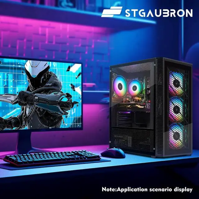 Alt view image 4 of 6 - STGAubron Gaming Desktp PC, Radeon RX 560, Intel Core I3-10105F 3.7 up to 4.4G, 16G DDR4, 512G SSD, 600M WiFi, BT 5.0, RGB Fan x 4, RGB Keyboard & Mouse & Mouse Pad, W11H64