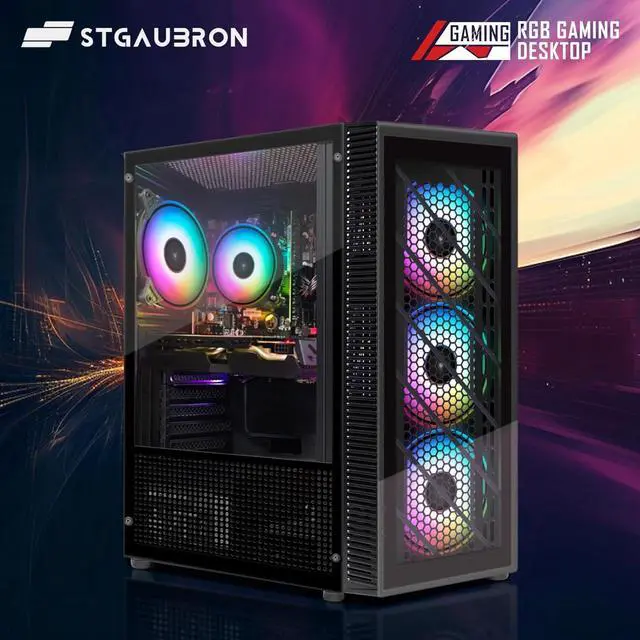 Alt view image 5 of 6 - STGAubron Gaming Desktp PC, Radeon RX 560, Intel Core I3-10105F 3.7 up to 4.4G, 16G DDR4, 512G SSD, 600M WiFi, BT 5.0, RGB Fan x 4, RGB Keyboard & Mouse & Mouse Pad, W11H64