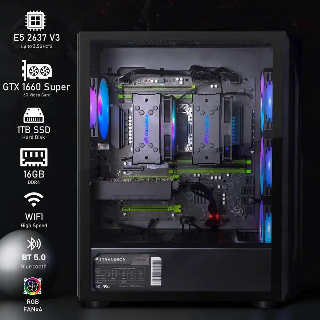Alt view image 2 of 5 - STGAubron Gaming PC Computer Desktop, GeForce GTX 1660 Super 6G, Dual Intel i7 Xeon E5 up to 3.7GHz, 16G DDR4, 1T SSD, 600M WiFi, BT 5.0, RGB Fan x4, RGB Mouse Pad, Windows 10 Pro