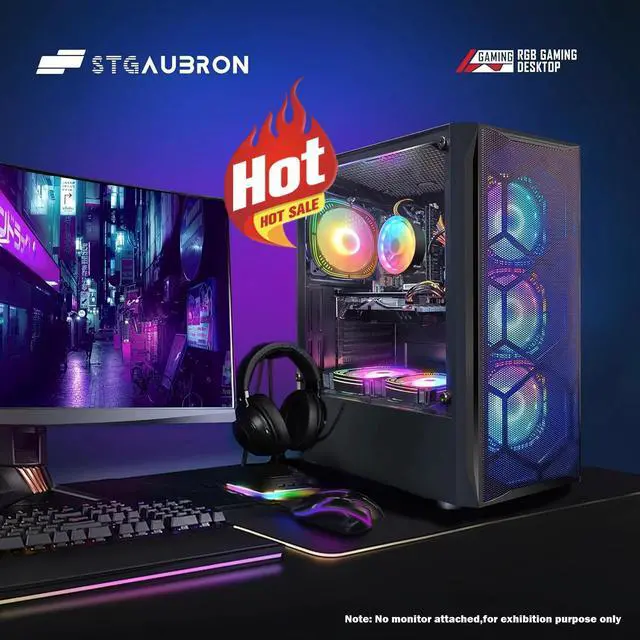 Alt view image 4 of 5 - STGAubron Gaming Desktop PC, Intel Core i7 3.4G up to 3.9G, 16G DDR3, 1T SSD, Radeon RX 580 8G GDDR5,600M WiFi,BT 5.0,RGB Fan x 6,RGB Keyboard&Mouse&Mouse Pad,RGB BT Sound Bar,RGB BT Gaming Mic,W10H64
