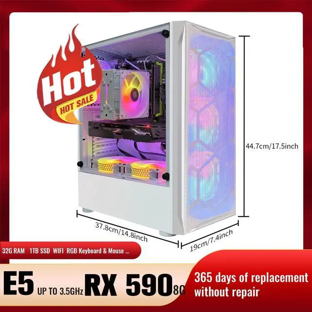 Alt view image 3 of 5 - STGAubron Gaming Desktop PC, Intel Xeon E5 2.5G up to 3.3G, 32G DDR3, 1T SSD, Radeon RX 590 8G GDDR5, 600M WiFi, BT 5.0, RGB Fan x 6, RGB Keyboard & Mouse & Mouse Pad, W10H64