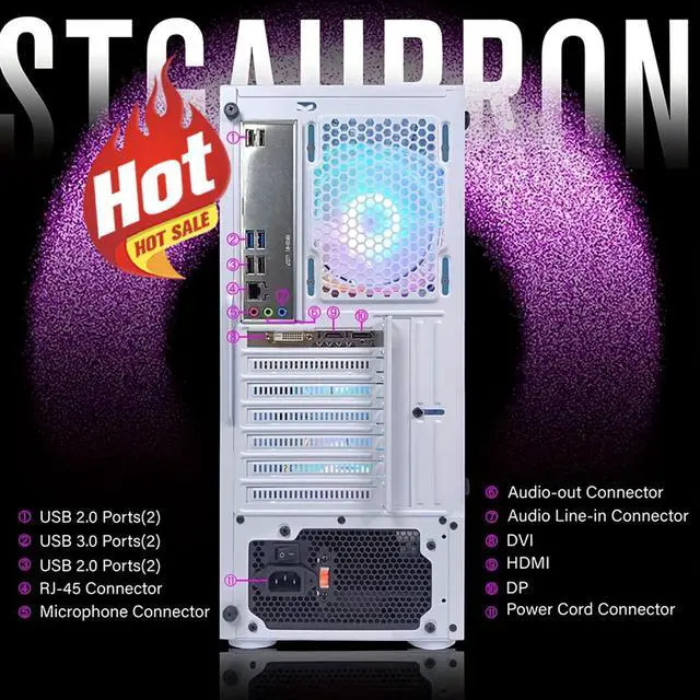 Alt view image 5 of 5 - STGAubron Gaming Desktop PC, Intel Xeon E5 2.5G up to 3.3G, 32G DDR3, 1T SSD, Radeon RX 590 8G GDDR5, 600M WiFi, BT 5.0, RGB Fan x 6, RGB Keyboard & Mouse & Mouse Pad, W10H64