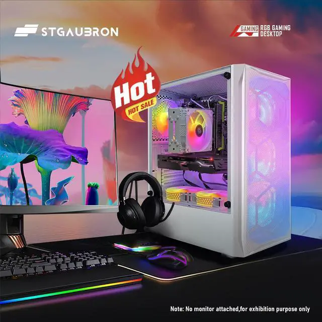 Alt view image 4 of 5 - STGAubron Gaming Desktop PC, Intel Xeon E5 2.5G up to 3.3G, 32G DDR3, 1T SSD, Radeon RX 590 8G GDDR5, 600M WiFi, BT 5.0, RGB Fan x 6, RGB Keyboard & Mouse & Mouse Pad, W10H64