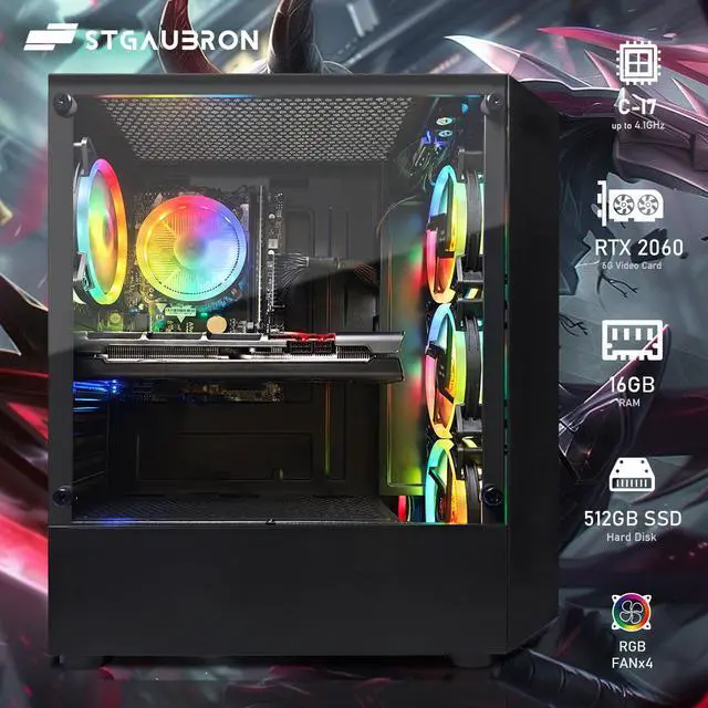 Main image of STGAubron Gaming PC Computer Desktop, GeForce RTX 2060 M 6G, Intel Core i7 up to 3.9GHz, 16G DDR4, 512G SSD, 600M WiFi 6, BT 5.2, RGB Fan x4, RGB Mouse Pad, Windows 10 Home