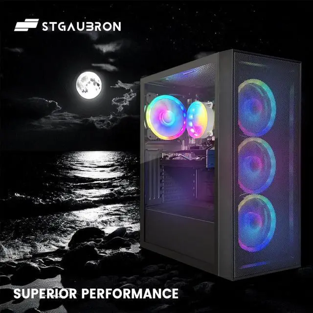 Alt view image 4 of 5 - STGAubron Gaming PC Computer Desktop, Radeon RX 580 8G, Intel Core I7 8th up to 4.1GHz, 16G DDR4, 1T SSD,  WiFi6, BT 5.2, RGB Fan x4, Windows 11 Home