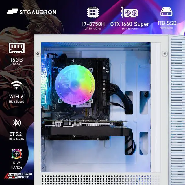 Alt view image 5 of 6 - STGAubron Gaming PC Computer Desktop, GeForce GTX 1660 Super 6G, Intel Core I7 8th up to 4.1GHz, 16G DDR4, 1T SSD, 600M WiFi, BT 5.0, RGB Fan x4, Windows 11 Home