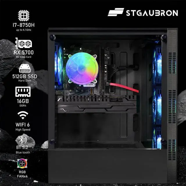 Alt view image 4 of 5 - STGAubron Gaming PC Computer Desktop, Radeon RX 5700 8G, Intel Core I7 8th up to 4.10 GHz, 16G DDR4, 512G SSD, WiFi 6 , BT 5.2, RGB Fan x4, Windows 11 Home