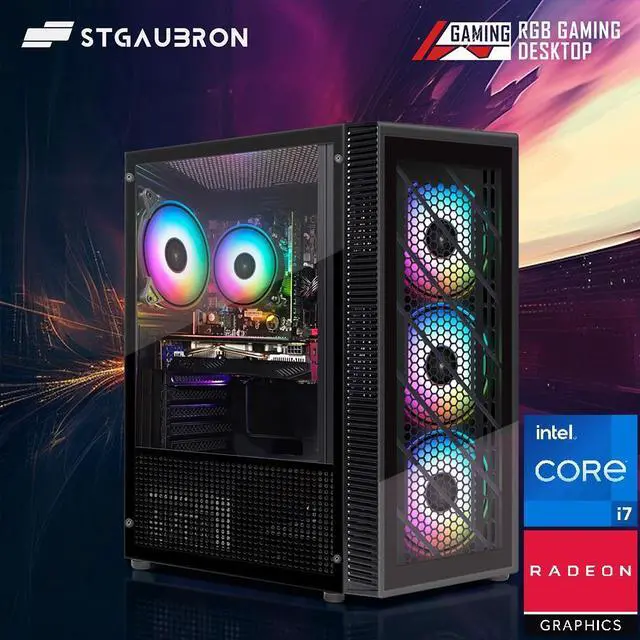 Main image of STGAubron Gaming Desktop PC, Intel Core i7 3.4G up to 3.9G, 32G RAM, 1T SSD, Radeon RX 590 8G GDDR5, 600M WiFi, BT 5.0, RGB Fan x 6, RGB Keyboard & Mouse & Mouse Pad, W10H64