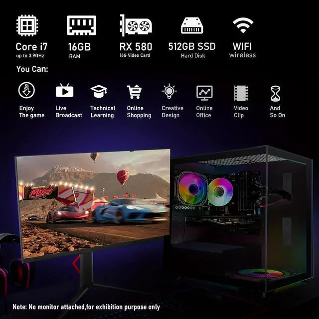 Alt view image 2 of 6 - STGAubron Gaming Desktop PC,Intel Core i7 3.4G up to 3.9G,16G RAM,512G SSD,Radeon RX 580 16G GDDR5,600M WiFi,BT 5.0,RGB Fan x 2,RGB Keyboard&Mouse,RGB Mouse Pad,RGB BT Sound Bar,W10H64