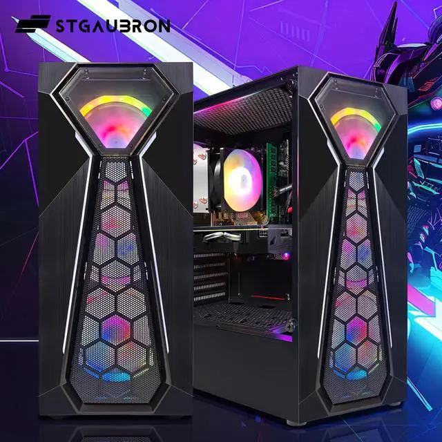 Alt view image 3 of 5 - STGAubron Gaming PC Desktop Computer, AMD Ryzen 3 3200G 3.6 GHz, Radeon RX 580 8G GDDR5, 16G RAM, 512G SSD, 600M WiFi, BT 5.0, RGB Fan x 4, Windows 11 Home