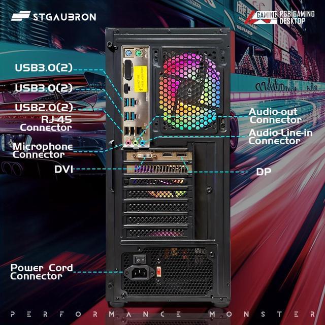 Alt view image 6 of 6 - STGAubron Gaming Desktop PC, AMD Ryzen 3 3200G 3.6 GHz, Radeon RX 580 16G GDDR5, 16G DDR4, 512G SSD, 600M WiFi, BT 5.0, RGB Fan x 4, Windows 11 Home