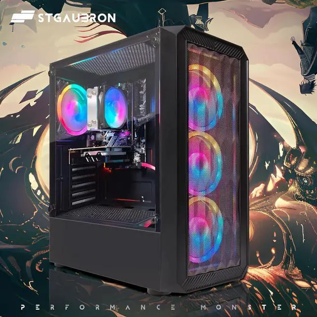 Alt view image 3 of 7 - STGAubron Gaming PC Desktop, Radeon RX 590 8G GDDR5, AMD Athlon 3000G 3.5Ghz, 16GB DDR4 RAM, 512GB SSD, 600M WiFi, BT 5.0, RGB Fan x4, Windows 11 Home