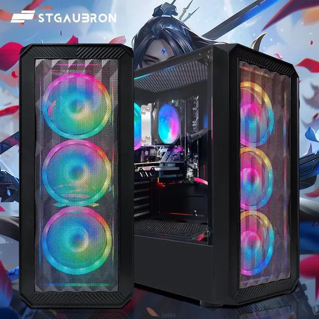 Alt view image 5 of 7 - STGAubron Gaming PC Desktop, Radeon RX 590 8G GDDR5, AMD Athlon 3000G 3.5Ghz, 16GB DDR4 RAM, 512GB SSD, 600M WiFi, BT 5.0, RGB Fan x4, Windows 11 Home