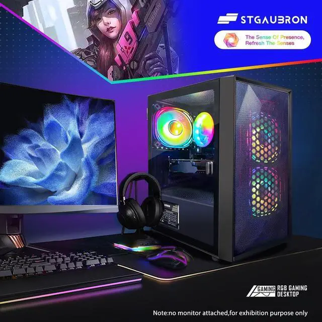 Alt view image 3 of 5 - STGAubron Gaming PC Computer Desktop, Intel Core i5-8600 up to 4.3G, AMD Radeon RX 550 4G,16GB DDR4 RAM, 512GB SSD, WiFi 6 5G Supported, BT 5.2, RGB Fan x3, Windows 11 Home