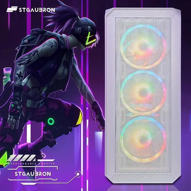 Alt view image 5 of 6 - STGAubron Gaming PC Desktop Computer, AMD Ryzen 3 3200G 3.6 GHz, AMD Radeon RX 580 8G GDDR5, 16GB DDR4 RAM, 1TB SSD, 600M WiFi, BT 5.0, RGB Fan x 4, Windows 11 Home