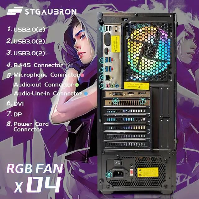 Alt view image 4 of 5 - STGAubron Gaming PC Desktop Computer, Intel Core i5-9400F up to 4.1GHz, AMD Radeon RX 580 16G, 16GB DDR4 RAM, 512GB SSD, 600M WiFi, BT 5.0, RGB Fan x4, Windows 11 Home