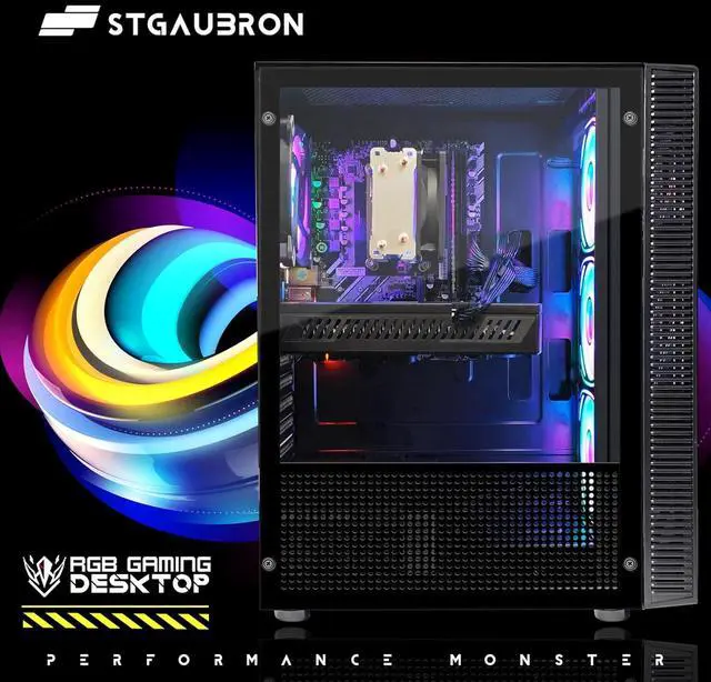 Alt view image 4 of 5 - STGAubron Gaming PC Computer Desktop,AMD Ryzen 5 5500 up to 4.2GHz, AMD Radeon RX 580 8G, 16GB DDR4 RAM, 512GB SSD, WiFi 6 5G & BT 5.2, RGB Fan x4, Windows 11 Home