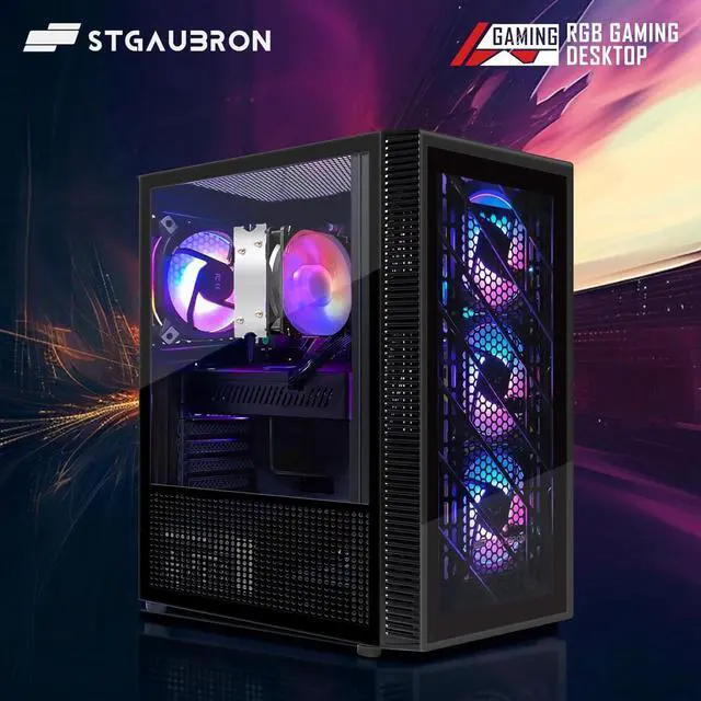 Alt view image 5 of 5 - STGAubron Gaming PC Computer Desktop,AMD Ryzen 5 5500 up to 4.2GHz, AMD Radeon RX 580 8G, 16GB DDR4 RAM, 512GB SSD, WiFi 6 5G & BT 5.2, RGB Fan x4, Windows 11 Home