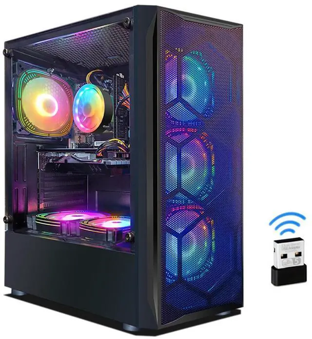 Alt view image 6 of 7 - STGAubron Gaming Desktop PC Computer,Intel Core I7 up to 3.9 GHz,Radeon RX 580 8G GDDR5,16G RAM,512G SSD,900MBP WiFi6&Bluetooth 5.3,RGB Fanx6,RGB gaming Mouse&Keyboard&Mouse Pad,RGB BT SoundBar,W10H64