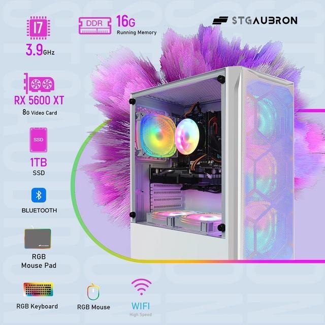 Alt view image 2 of 5 - STGAubron Gaming PC Computer Desktop, Intel Core i7 up to 3.9G, Radeon RX 5600 XT 6G, 16GB RAM, 1TB SSD, 600M WiFi, BT 5.0, RGB Fan x6, Windows 10 Home
