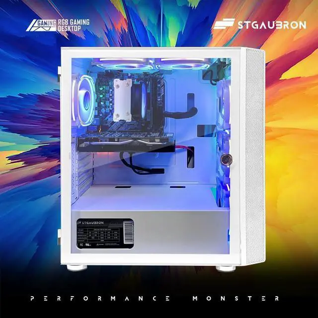 Alt view image 3 of 5 - STGAubron Gaming PC Computer Desktop, AMD Ryzen 5 5500 up to 4.2GHz, GeForce RTX 2060 Super 8G,16GB DDR4 RAM, 1TB SSD, WiFi 6 5G Supported & BT 5.2, RGB Fan x6, Windows 11 Home