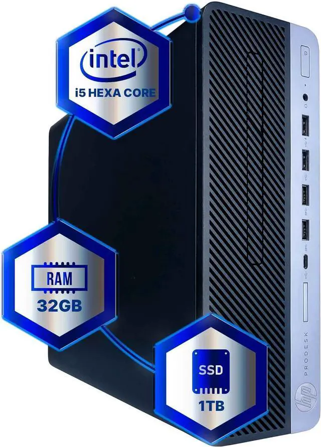 Main image of HP ProDesk 600G4 Desktop Computer, Hexa Core Intel i5-8500 (3.2 Ghz), 32GB DDR4 RAM,1TB SSD Solid State, Windows 11 Professional,Home or Office PC (Renewed)