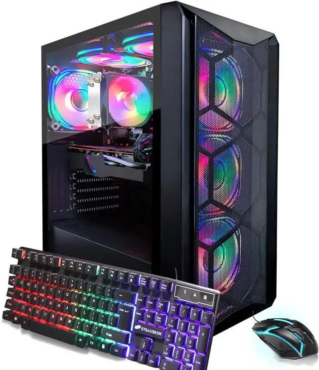Main image of STGAubron Gaming PC Computer Desktop, AMD Ryzen 5 5500 up to 4.2GHz, Radeon RX 5700 8G, 16G DDR4, 512G SSD, WiFi 6 5G Supported & BT 5.2, RGB Fan x6, Windows 11 Home