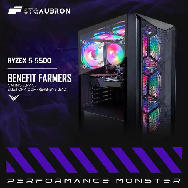 Alt view image 4 of 5 - STGAubron Gaming PC Computer Desktop, AMD Ryzen 5 5500 up to 4.2GHz, Radeon RX 5700 8G, 16G DDR4, 512G SSD, WiFi 6 5G Supported & BT 5.2, RGB Fan x6, Windows 11 Home