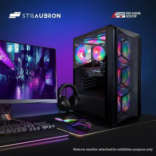 Alt view image 3 of 5 - STGAubron Gaming PC Computer Desktop, AMD Ryzen 5 5500 up to 4.2GHz, Radeon RX 5700 8G, 16G DDR4, 512G SSD, WiFi 6 5G Supported & BT 5.2, RGB Fan x6, Windows 11 Home