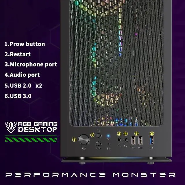 Alt view image 5 of 6 - STGAubron Gaming PC Computer Desktop, Intel Core i7 up to 3.9G, GeForce GTX 1660 Super 6G, 32G RAM, 1T SSD, WiFi, BT 5.0, RGB Fan x6, RGB BT Sound Bar & Gaming Mic, Windows 10 Home