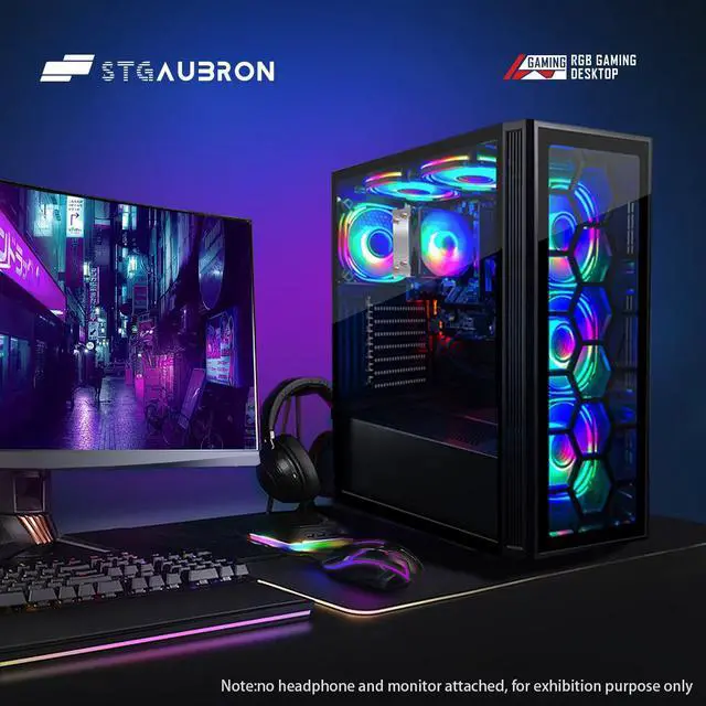 Alt view image 4 of 5 - STGAubron RGB Desktop PC Computer, AMD Ryzen 5 3400G up to 4.2GHz, 16G DDR4, 512G SSD, WiFi 6 & BT 5.2, RGB Fan x6, RGB Keyboard & Mouse, Windows 11 Home