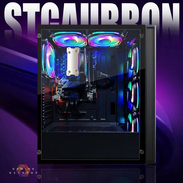 Alt view image 3 of 5 - STGAubron RGB Desktop PC Computer, AMD Ryzen 5 3400G up to 4.2GHz, 16G DDR4, 512G SSD, WiFi 6 & BT 5.2, RGB Fan x6, RGB Keyboard & Mouse, Windows 11 Home