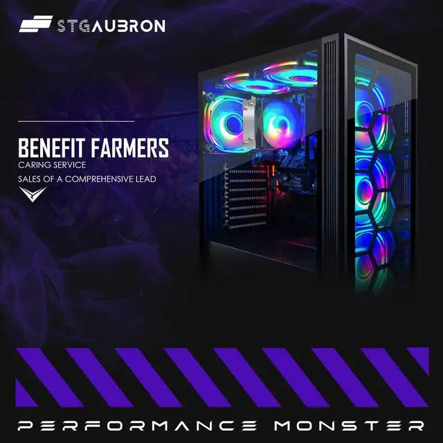 Alt view image 5 of 5 - STGAubron RGB Desktop PC Computer, AMD Ryzen 5 3400G up to 4.2GHz, 16G DDR4, 512G SSD, WiFi 6 & BT 5.2, RGB Fan x6, RGB Keyboard & Mouse, Windows 11 Home